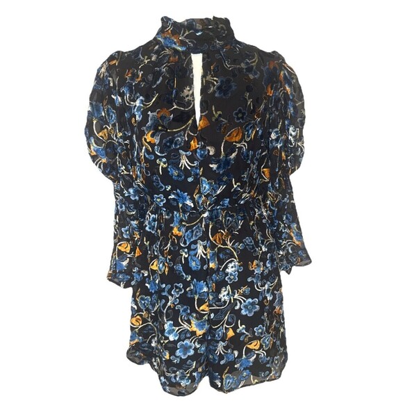 French Connection Avery Burnout Velvet Keyhole Mini Dress Puffed Sleeve Sz 6 NEW - Picture 1 of 11